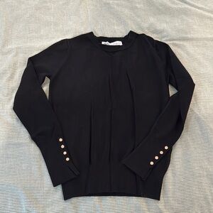 Elegant Black Sweater with Gold Button Accents